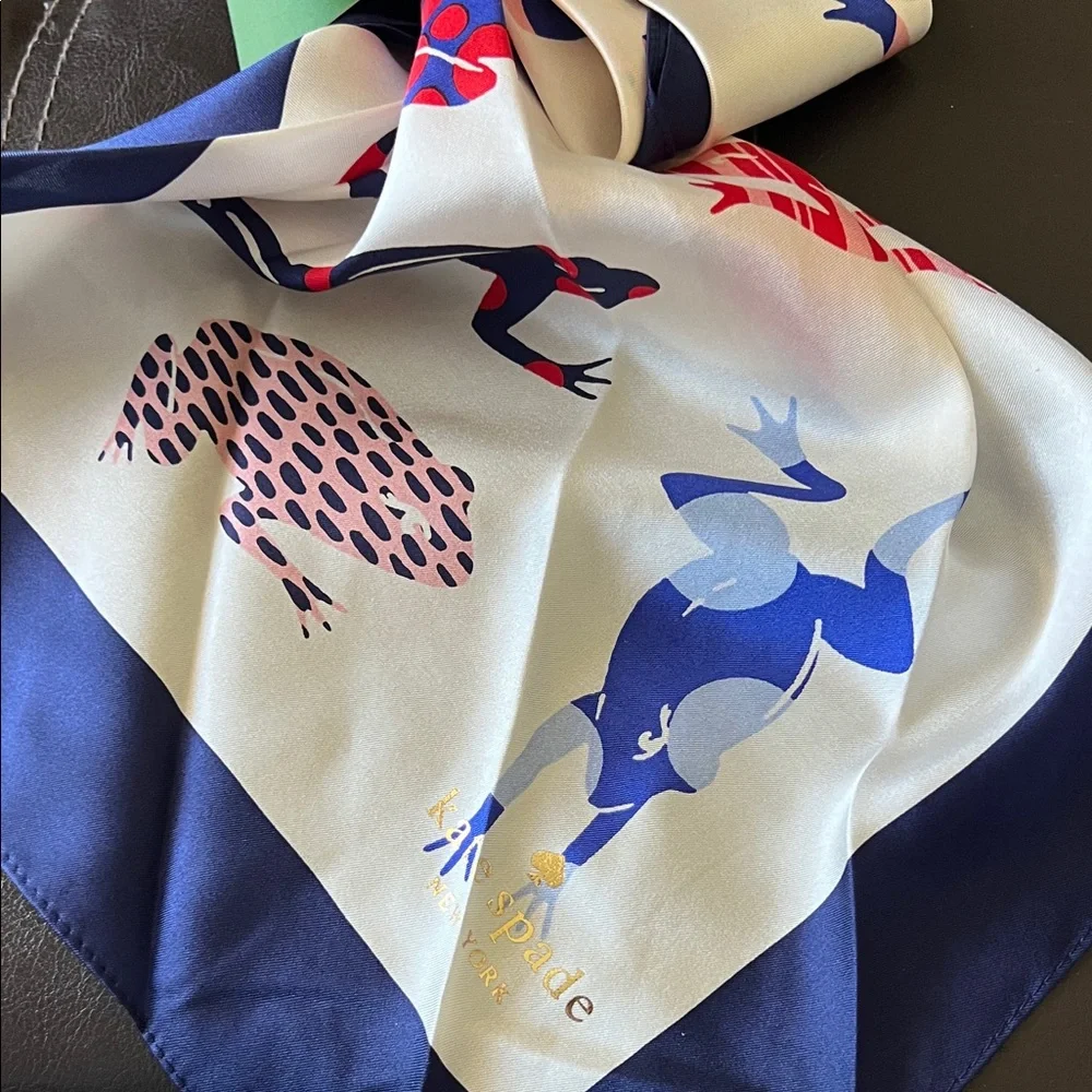 NWT Kate Spade New York Frogs Silk Square Scarf Silk 34